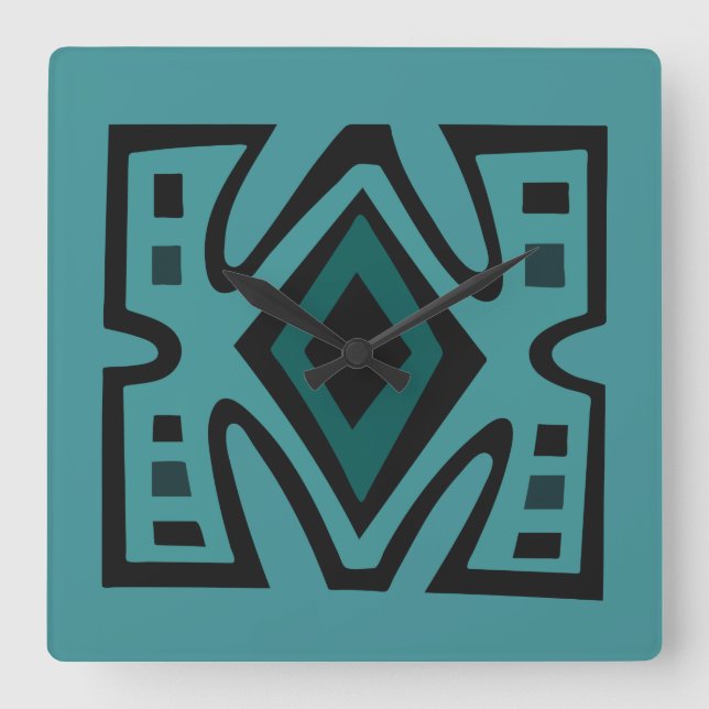 Contemporary African Modern Abstract in turquoise Square Wall Clock (Front)