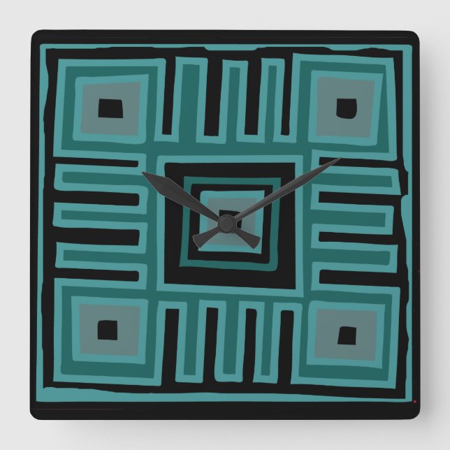 Contemporary African Modern Abstract in turquoise Square Wall Clock (Front)