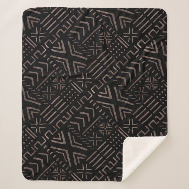 Contemporary African Mud Cloth Print Fleece Blanke Sherpa Blanket (Front)