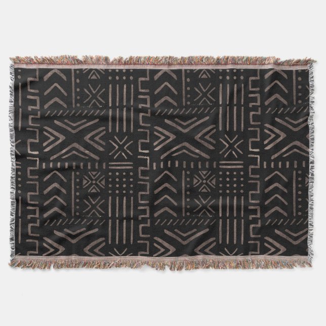 Contemporary African Mud Cloth Print Throw Blanket (Front)