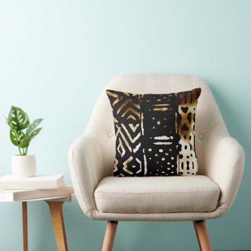 Contemporary African Mud Cloth Print Throw Pillow