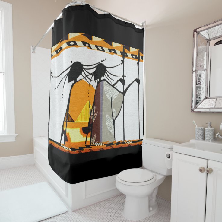Contemporary African Tribal Folk Art Shower Curtain Zazzle