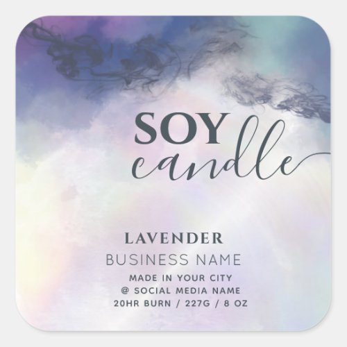 Contemporary alcohol ink  modern script Soy candle Square Sticker