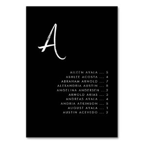 Contemporary Alphabetical Black Seating Chart Card