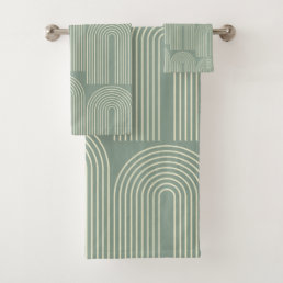 Contemporary Arch Line Art in Sage Green  Bath Towel Set