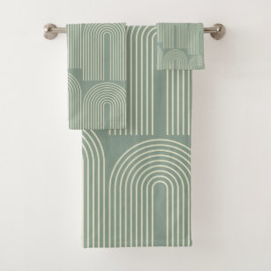 Contemporary Arch Line Art in Sage Green  Bath Towel Set