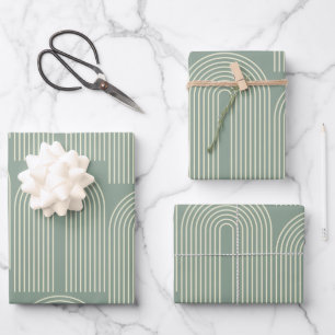 Contemporary Arch Line Art in Sage Green Wrapping Paper Sheets