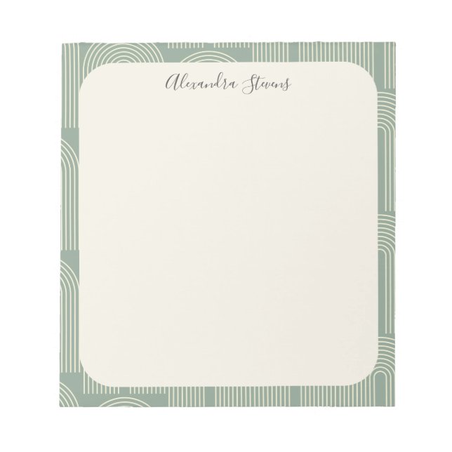 Contemporary Arch Line Art Sage Green Personalized Notepad (Front)
