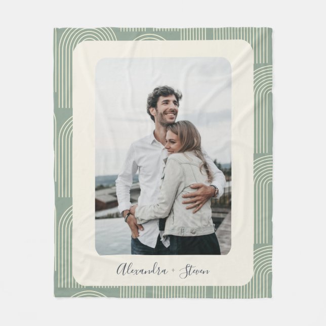 Contemporary Arch Line Art Sage Personalized Photo Fleece Blanket (Front)