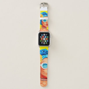 Contemporary art collage. Vacation fashion Girl Cu Apple Watch Band