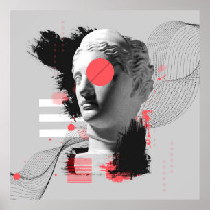 Contemporary art collage with antique statue head  poster