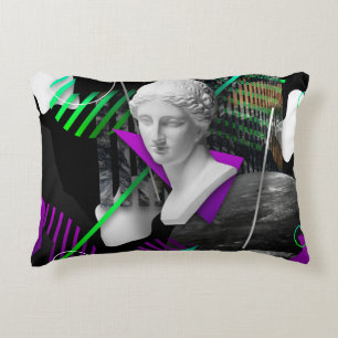 Contemporary art collage with plaster head statue  accent pillow