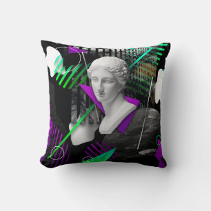 Contemporary art collage with plaster head statue  throw pillow