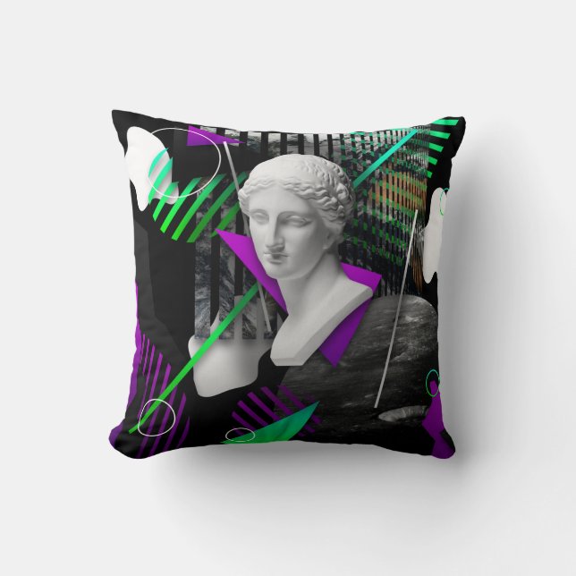 Contemporary art collage with plaster head statue  throw pillow (Front)