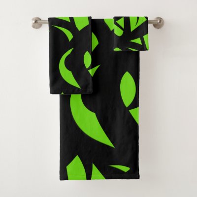 Contemporary Art Green / Black Bath Towel Set