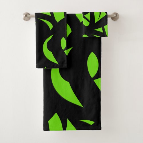 Contemporary Art Green  Black Bath Towel Set