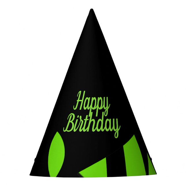 Contemporary Art Green / Black Birthday Party Hat (Front)