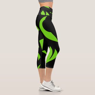 Contemporary Art Green / Black Capri Leggings