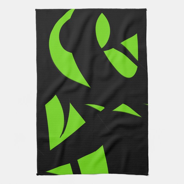 Contemporary Art Green / Black Kitchen Towel (Vertical)