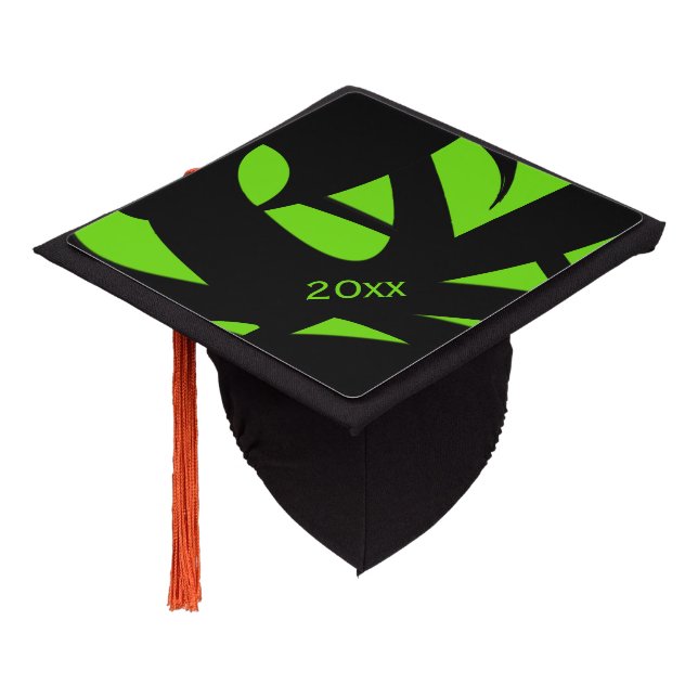 Contemporary Art Green / Black Year Graduation Cap Topper (Angled)