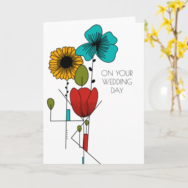 Contemporary Art Noveau Floral Wedding Card (Yellow Flower)