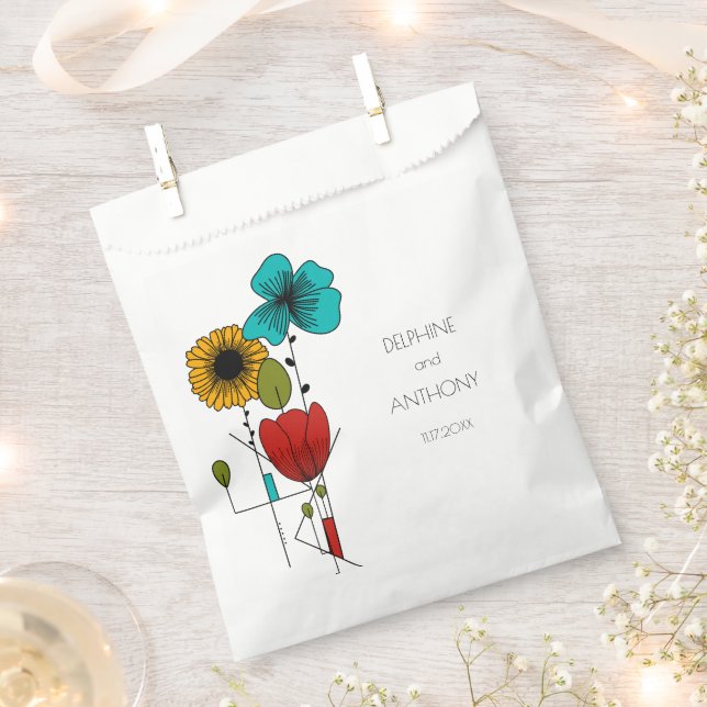 Contemporary Art Noveau Floral Wedding Favor Bag (Clipped)