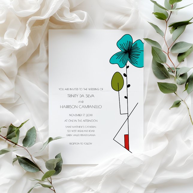 Contemporary Art Noveau Floral Wedding Invitation (Creator Uploaded)