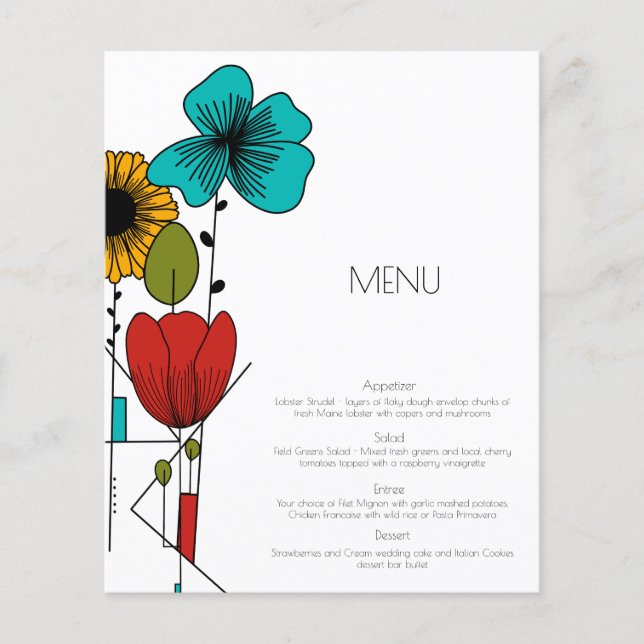Contemporary Art Noveau Floral Wedding Menu Flyer (Front)