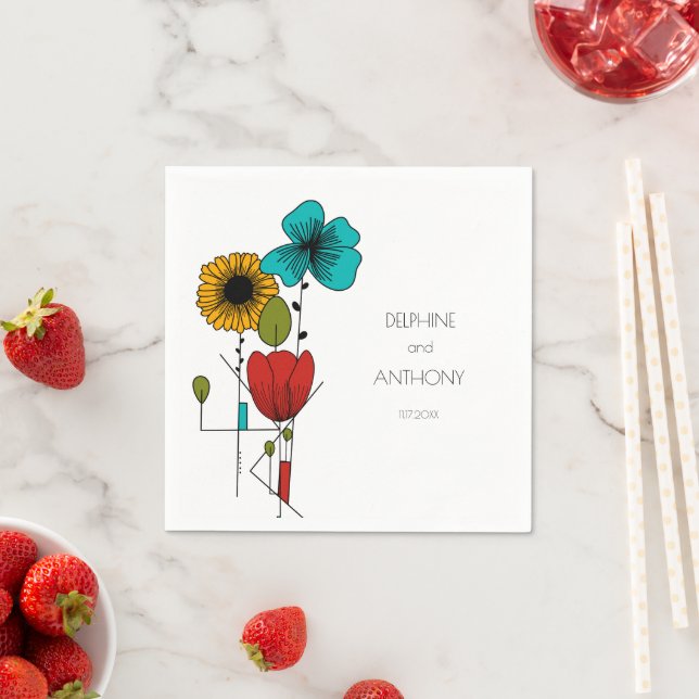 Contemporary Art Noveau Floral Wedding Napkins (Insitu)