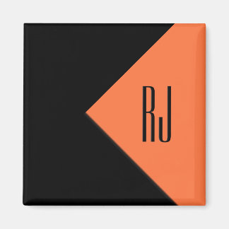 Contemporary Art Orange / Black Monogrammed Magnet