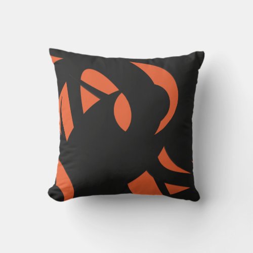 Contemporary Art Orange  Black Throw Pillow