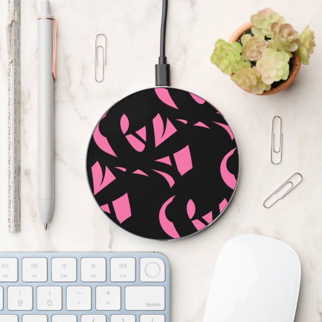 Contemporary Art Pink / Black Wireless Charger (Desk)
