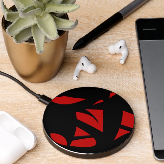 Contemporary Art Red / Black Wireless Charger (Desk 2)