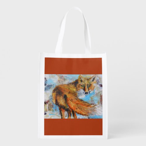 Contemporary Art Red Fox Turns to Discover A Sound Grocery Bag