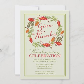 Contemporary Autumn Wreath Thanksgiving Dinner Invitation by celebrateitholidays at Zazzle