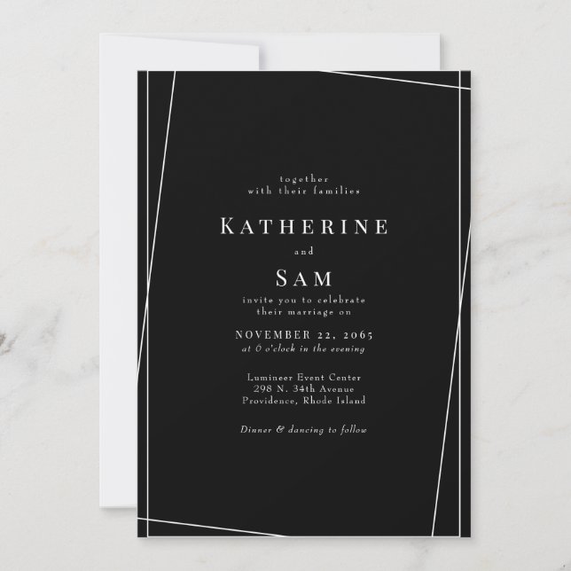  Contemporary B/W Geometric No Parents Wedding II Invitation (Front)