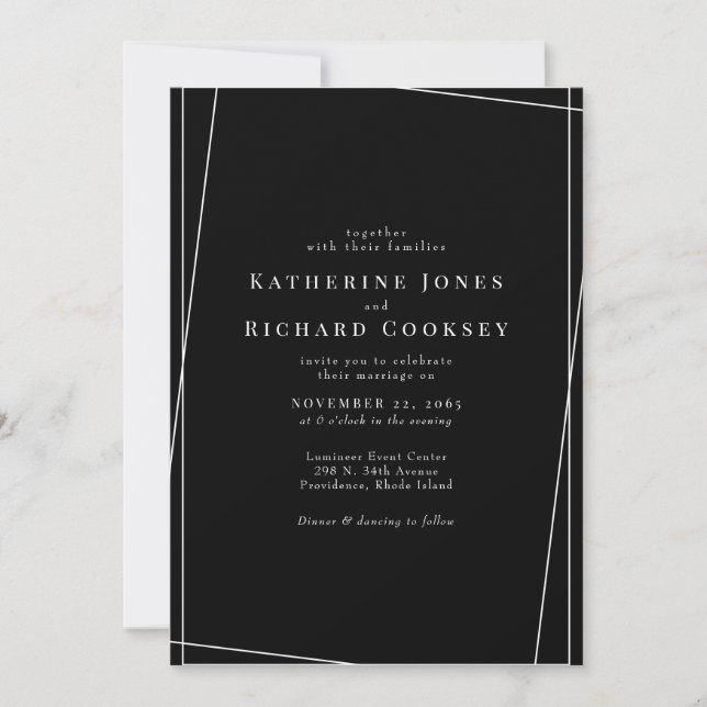  Contemporary B/W Geometric No Parents Wedding Invitation (Front)