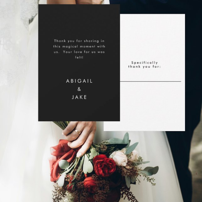 Contemporary B/W Personalized Message Wedding Thank You Card (Creator Uploaded)