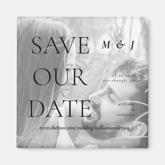 Contemporary B/W Photo Monogram Save Our Date  Magnet (Front)