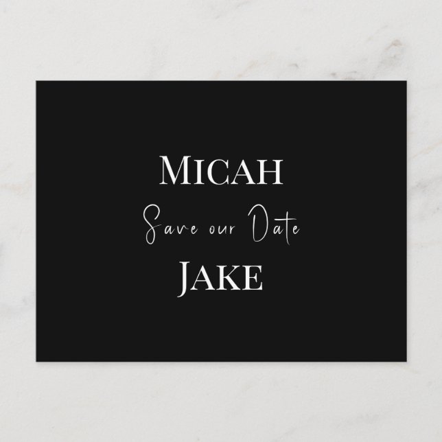 Contemporary B/W  Wedding Save our Date Postcard (Front)