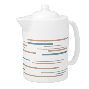 Contemporary Beige And Blue Striped Tea Pot by Gingezel at Zazzle