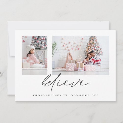 Contemporary Believe 2 Photos Script Christmas Holiday Card