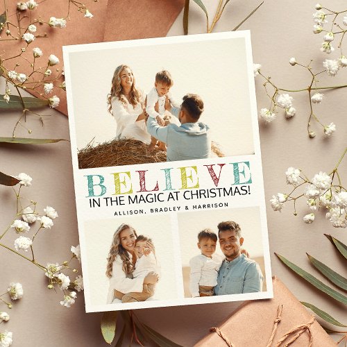 Contemporary BELIEVE Christmas Photo Holiday Card