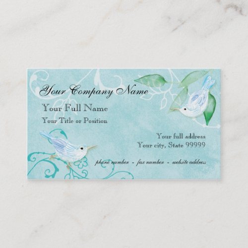 Contemporary Birds 'n Swirls Blue Business Cards