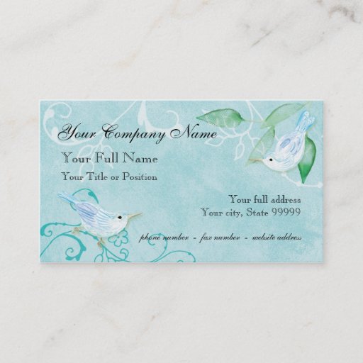 Customizable Contemporary Birds 'n Swirls Blue Business Cards