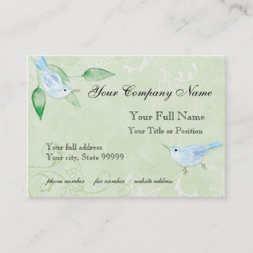 Customizable Contemporary Birds 'n Swirls Green Business Cards