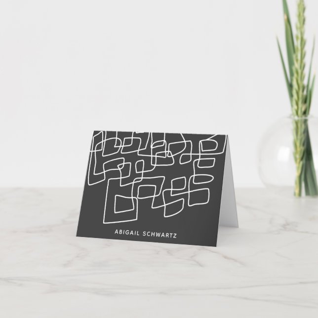 Contemporary Black Abstract Line Art Personalized Note Card (Front)