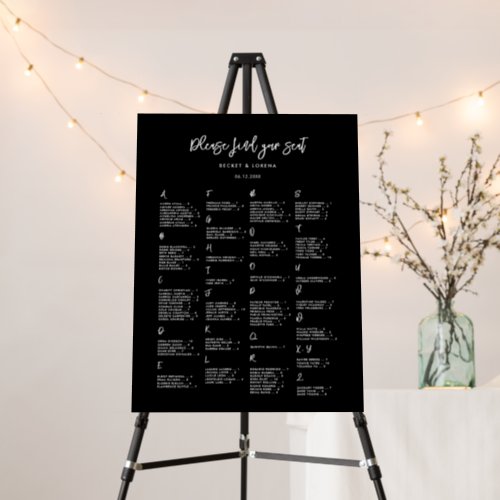 Contemporary black Alphabetical Seating Chart Foam Board