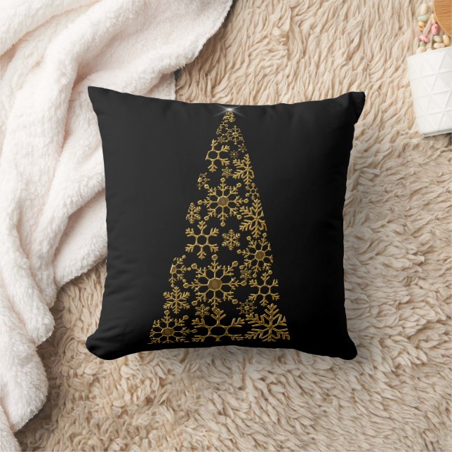 Contemporary Black and Gold Christmas Throw Pillow (Blanket)