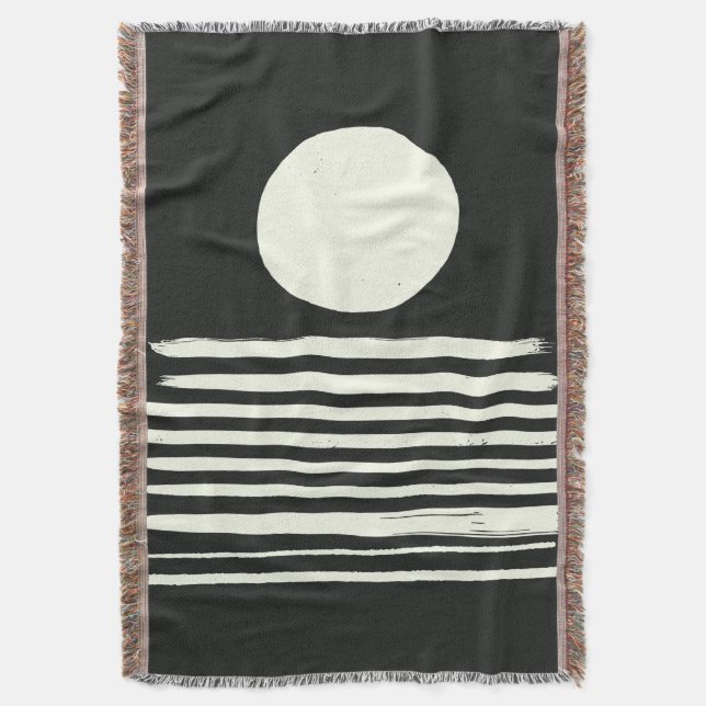 Contemporary Black and White Abstract Art Throw Blanket (Front Vertical)
